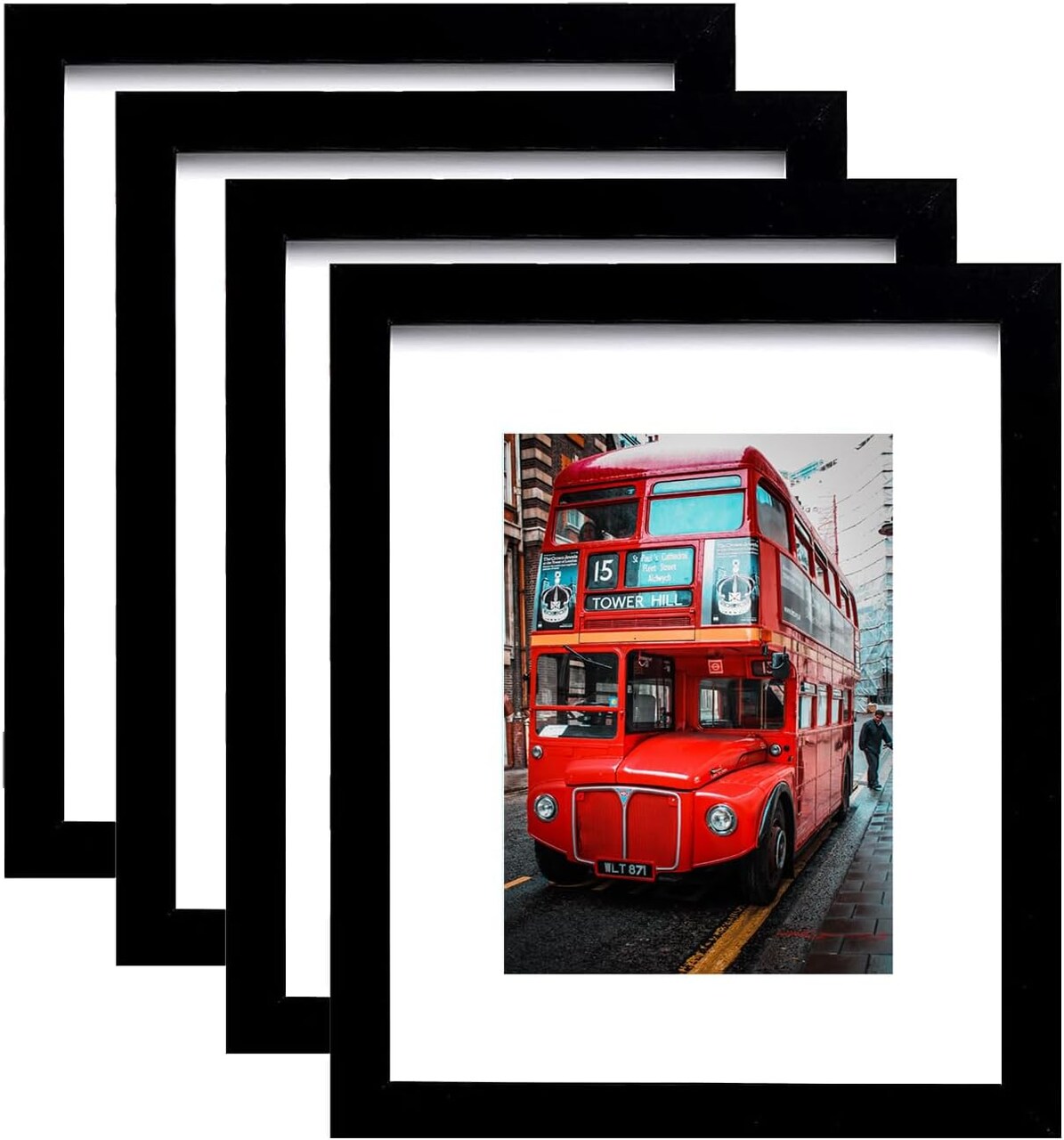 8x10 Picture Frame Set of 4,Black Photo Frame with Mat Display Pictures 5x7 or 8x10 Without Mat,PVC Glass,for Wall Home Office Décor